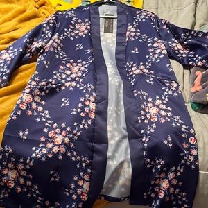 Blue Floral Satin Robe